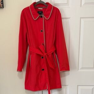 Dennis Basso Red Trench Coat with Tie Belt